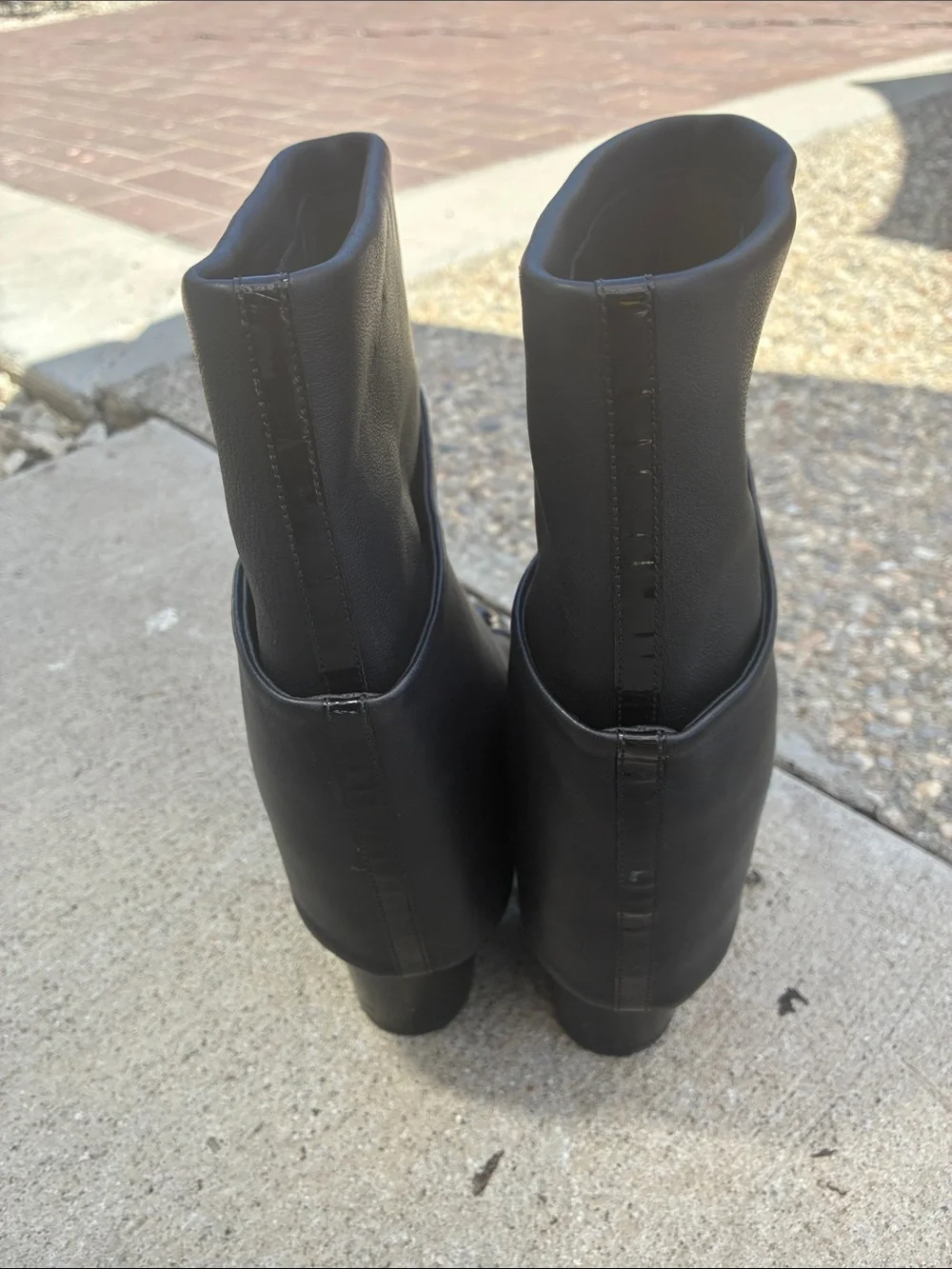 CHANEL Black Leather Fold-Over Mid-Calf Boots with Patent Cap Toe Logo